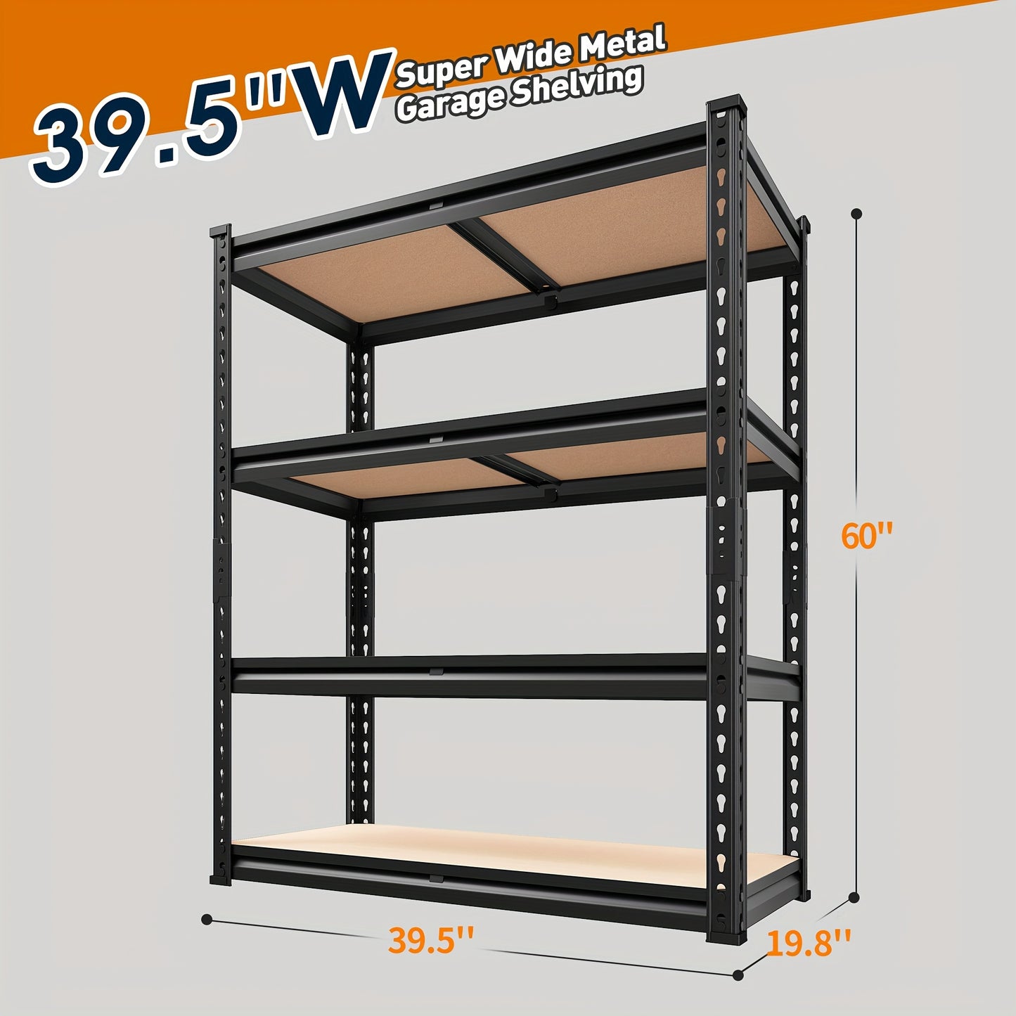 3020LBS Storage Shelves 48" W Garage Shelving Heavy Duty 5 Tier Heavy Duty Shelving Adjustable Garage Shelves for Basement, Warehouse, Commercial, Easy Assemble, 47.9"W X72"H X 24"D/40"W X 20"D X 60''H, Black & Galvanized, Standing Shelf