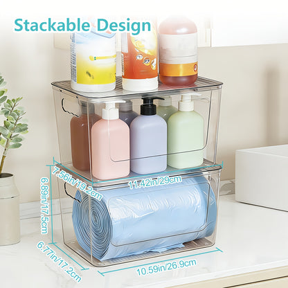Trash Bag Dispenser 2 Pack – Clear Stackable Garbage Bag Holder for 13/30/33 Gallon Bags, Under Sink Organizer, Locking Lid, Anti-Slip, Kitchen Pantry Laundry Room Cabinet Storage