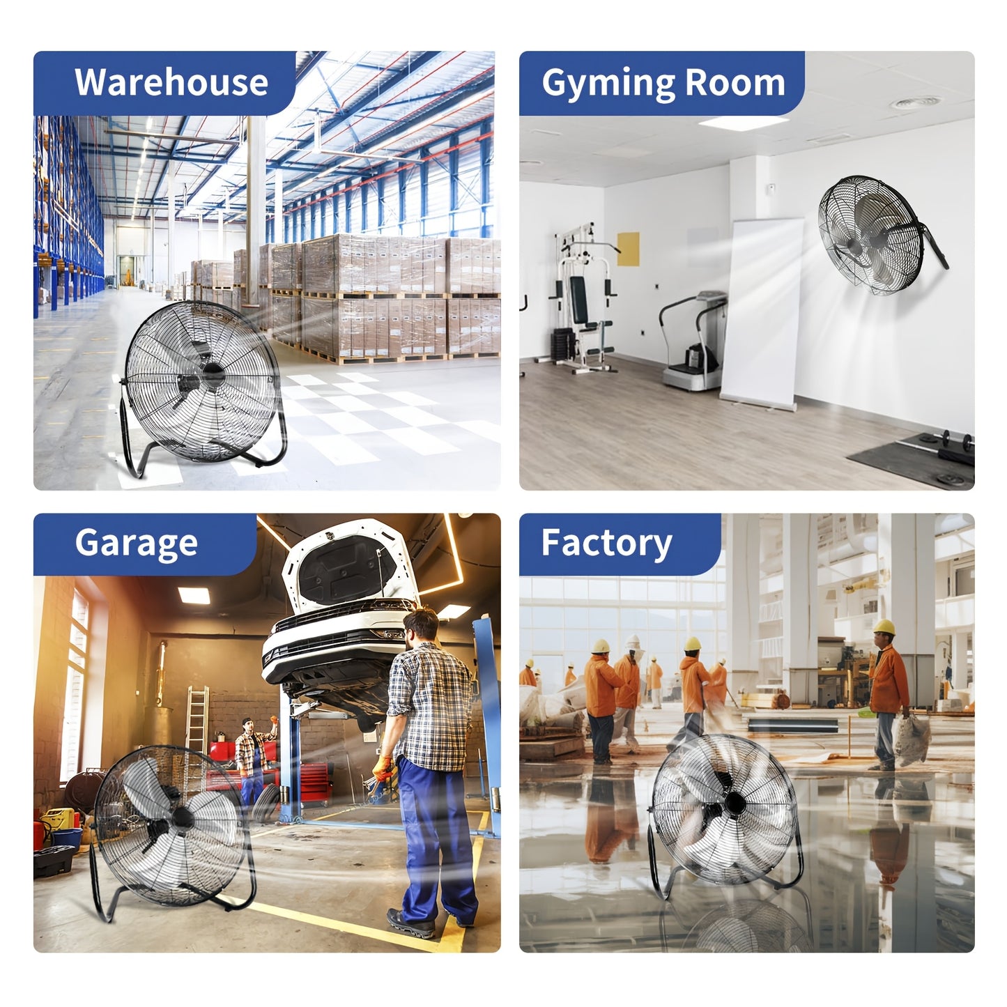 4/9/14/20 Inch High Velocity Industrial Floor Fan, 3-Speed Heavy Duty Metal Cradle Floor Fans with 360° Tilt for Warehouse, Workshop, Garage, Factory And Basement, Black & Blue