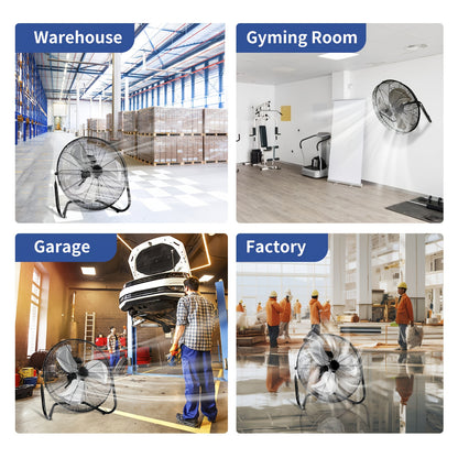 4/9/14/20 Inch High Velocity Industrial Floor Fan, 3-Speed Heavy Duty Metal Cradle Floor Fans with 360° Tilt for Warehouse, Workshop, Garage, Factory And Basement, Black & Blue