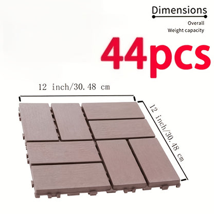 44pcs 12"x12" Interlocking Patio Deck Tiles - Waterproof All-Weather Outdoor Use for Poolside, Balcony, Backyard - Easy Installation, High Load-Bearing Capacity, Poolside Pavers | Gridlike Pattern | Waterproof Decking