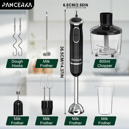 PANCERKA 8in 1 Electric Immersion Blender, Multi-Purpose Hand Blender with Turbo Mode, Detachable Base, 304 Stainless Steel Handheld Blender with Whisk, Milk Frother Attachments, for Smoothies