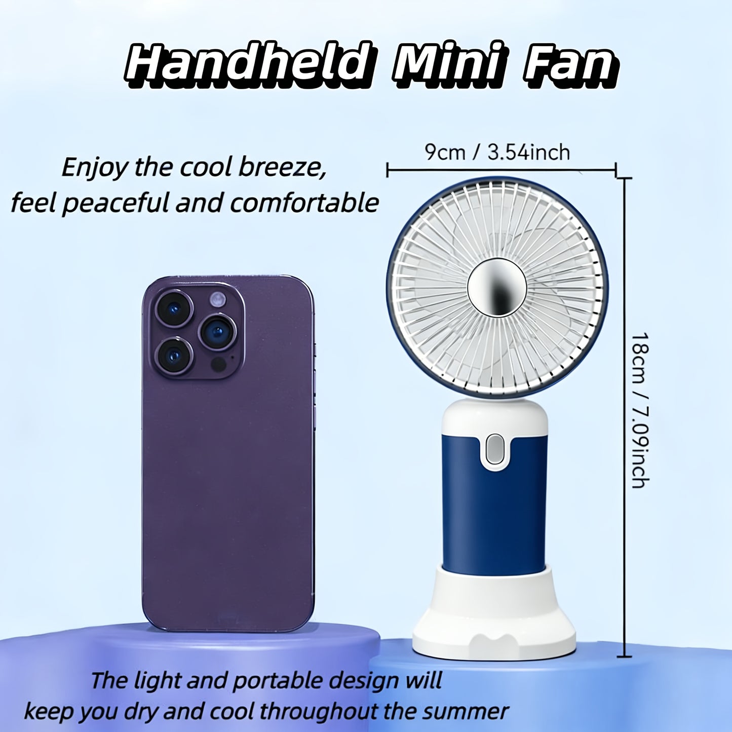 Handheld & Standing Fan Rechargeable USB | 3-Speed Portable Mini Fan, Foldable Dual-Mode Design for Travel, Office & Outdoor Use – Perfect Summer Gift for Women & Girls, White & Blue, 1pc & 2pcs