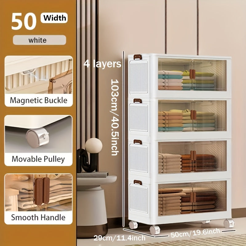 1/2/3/4/5 Layers Collapsible Lockers, Plastic Clutter Storage Boxes with Doors And Wheels, Stackable Large Capacity Home Organization for Bedrooms, Living Rooms Kitchens, Easy to Assemble And Space Saving Design Home Storage And Sorting Box