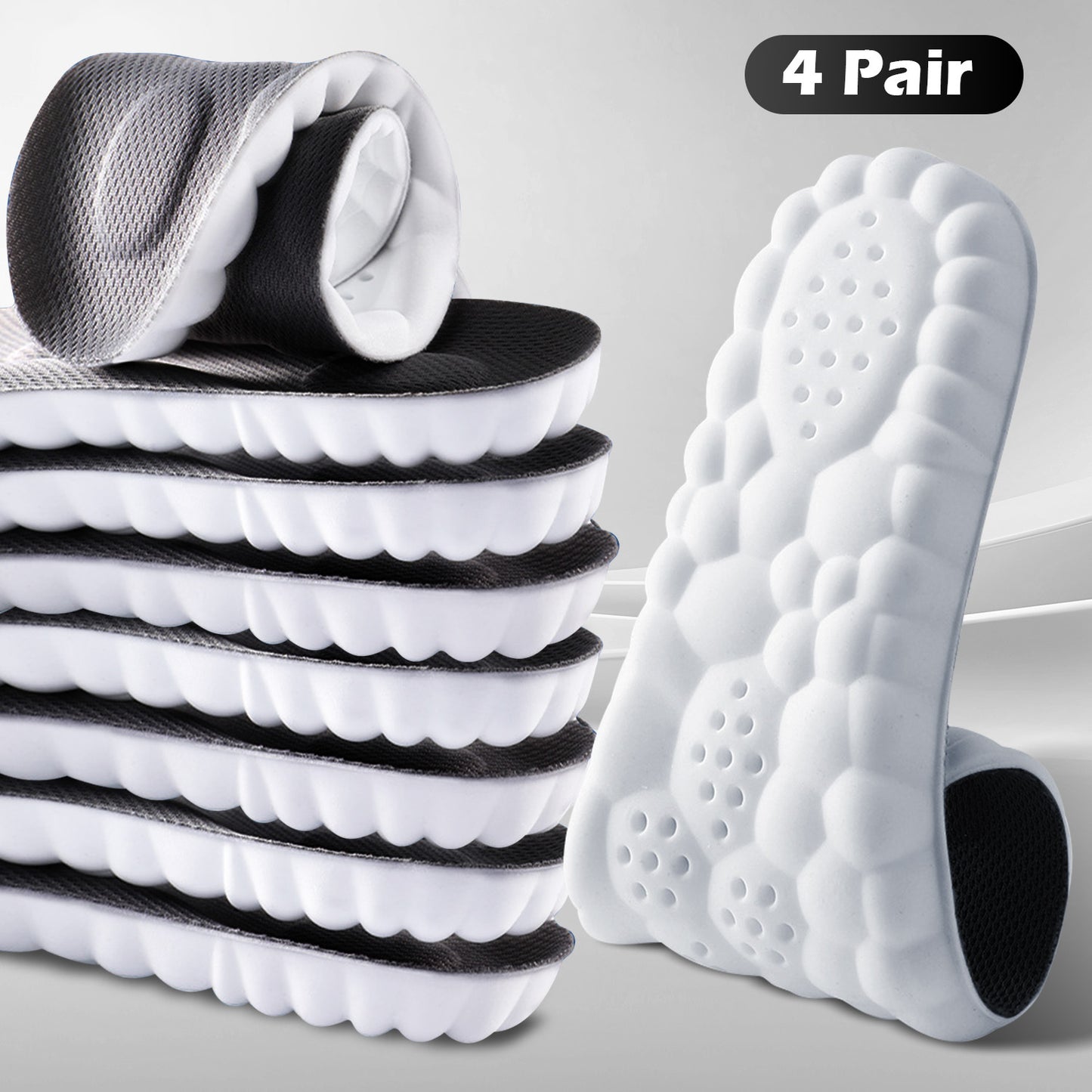 Sport Insoles Shoe Inserts 4 Pairs - 4D Cushioning High-Elasticity Shock Absorption, Soft Breathable Arch Support for Athletic Running Daily Wear, Men & Women EU35-50