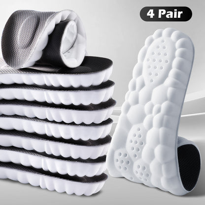 Sport Insoles Shoe Inserts 4 Pairs - 4D Cushioning High-Elasticity Shock Absorption, Soft Breathable Arch Support for Athletic Running Daily Wear, Men & Women EU35-50