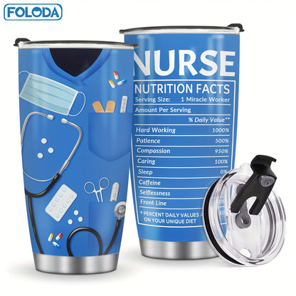 Foloda 1pc Nurse & Doctor Tumbler with Lid - 20oz Stainless Steel Double Wall Vacuum Insulated Water Bottle, Leak-Proof Oval Travel Mug with Medical-Themed "NURSE" Design, Humorous Healthcare Worker Gift for Christmas, Valentine's, Nurse Appreciation Day,