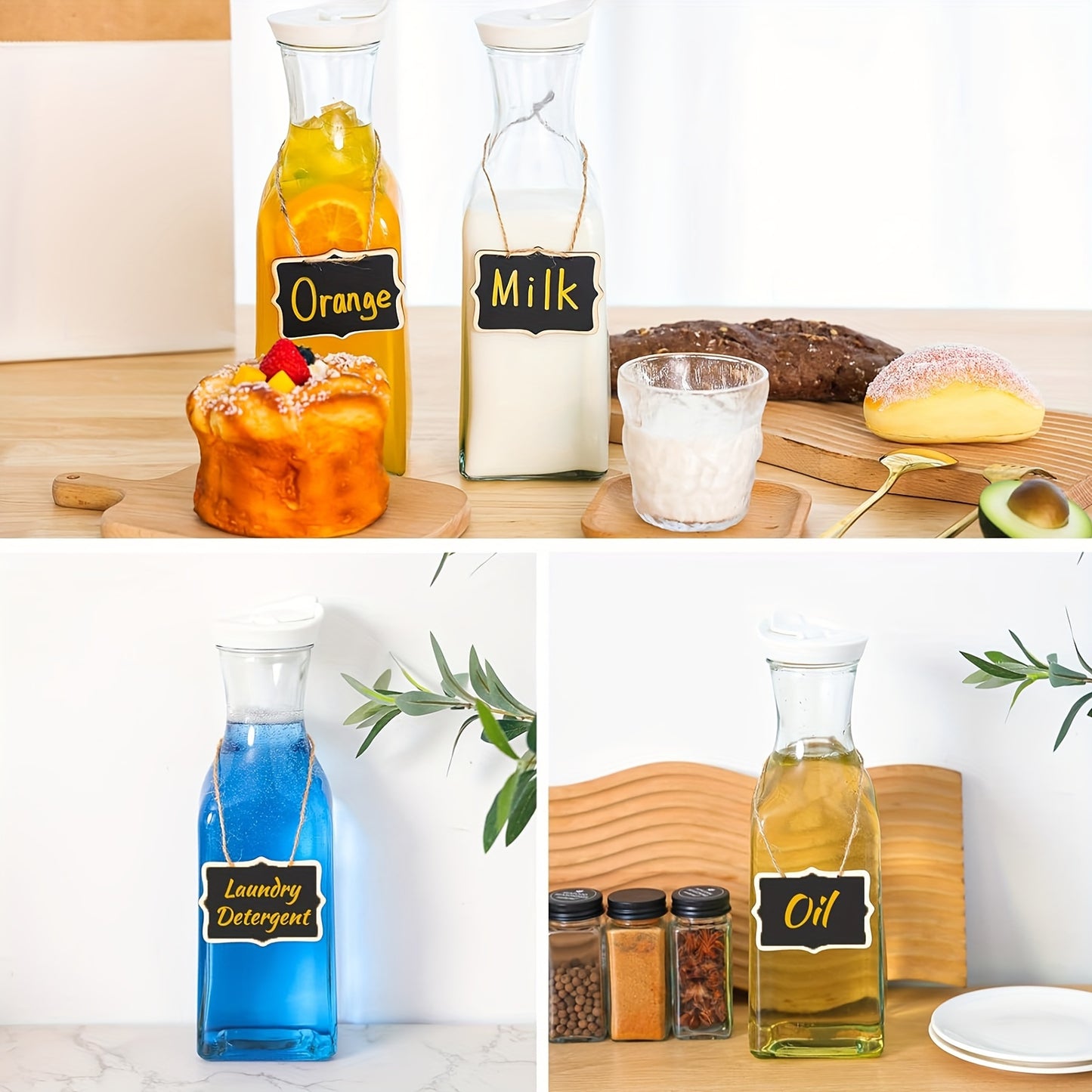 Collection of Four Glass Carafes with Lids, Each Holding 1.5 Liters, Ideal for Serving Iced Tea, Cold Drinks, Milk, And Cold Brew Coffee, Perfect for Halloween And Christmas.