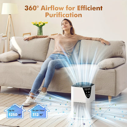 Air Purifier for Bedroom & Home – Covers 1250 Sq Ft, 3-in-1 True HEPA Filter, Removes Allergies, Pet Hair, Dust, Smoke & Odors, Air Quality Monitor, Aromatherapy, Better Sleep for Office & Living Room