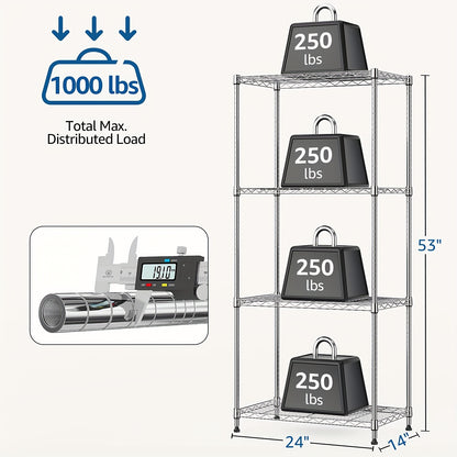 MZG Heavy-Duty Adjustable 5/4 Shelf Metal Storage Shelving Unit - Industrial Garage, Pantry, Kitchen, Workshop Organizer Tool-Free Assembly, Space-Saving Shelving Rack For Home, Commercial Use Open Shelf Design, Sturdy Construction, Utility Shelves