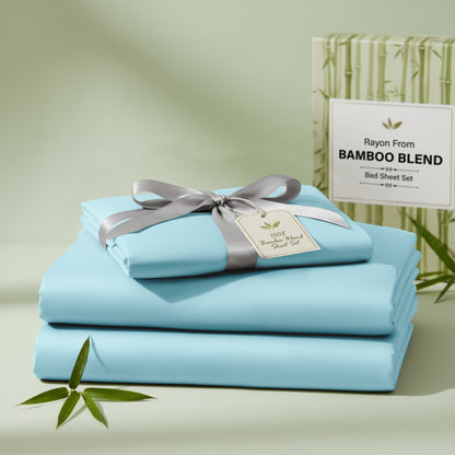 Lux Decor 3/4 Pieces Bamboo Blend Sheet - Polyester & Bamboo Viscose Cooling Bed Sheets, Skin Friendly & Machine Washable Bed sheets Set - Up to 16 Inches Deep Pocket Included 1 Flat 1 Fitted 2 Pillowcases Hotel & Bedroom Accessories