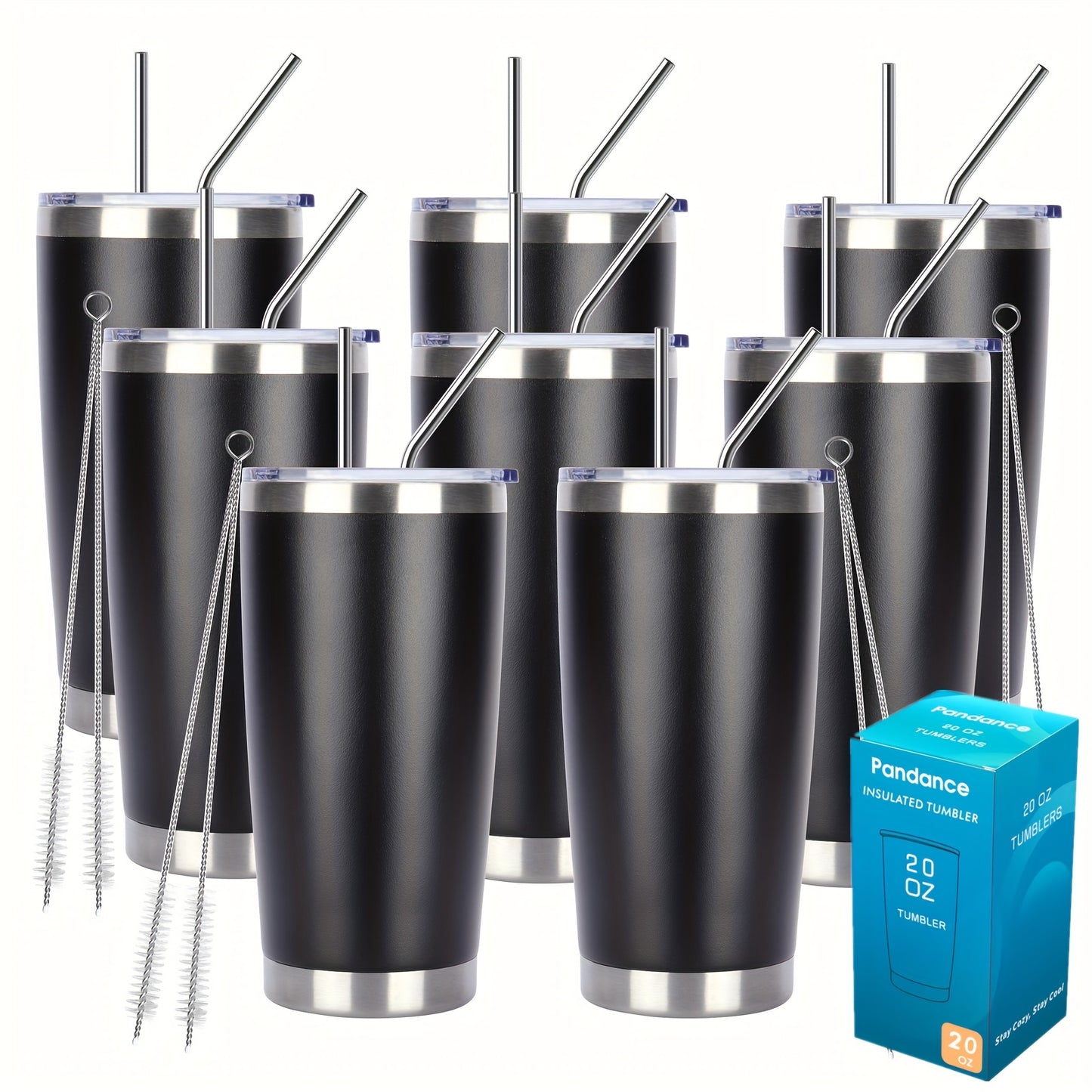 8/12/24pcs 20Oz 304 Stainless Steel Insulated Tumblers with Lid And Straw Bulk, Double Wall Vacuum Water Cups for Hot & Iced Coffee Drinks Travel Mug