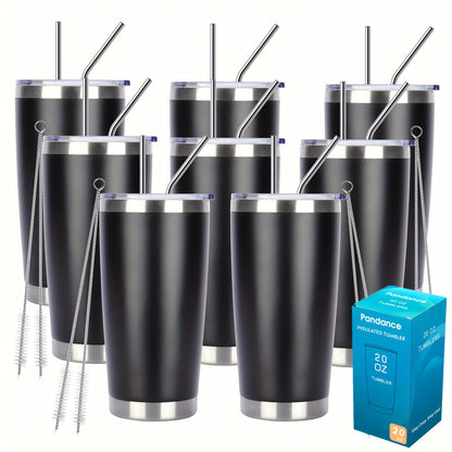 8/12/24pcs 20Oz 304 Stainless Steel Insulated Tumblers with Lid And Straw Bulk, Double Wall Vacuum Water Cups for Hot & Iced Coffee Drinks Travel Mug