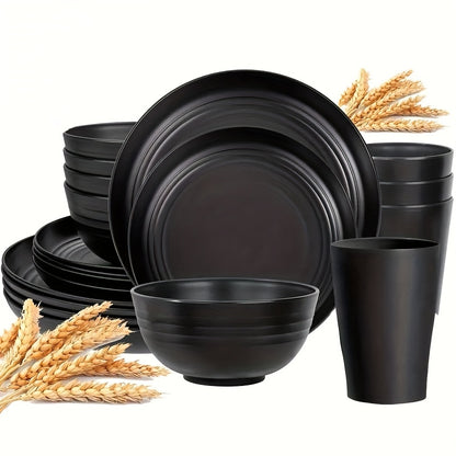 32/16pcs Dinnerware Sets Made from Wheat Straw, Including Plates And Bowls for 8 People, Featuring Black Plastic Dinnerware That Is Safe for Microwave And Dishwasher Use. This Dish Set Is Perfect for Valentine'S Day And Serves As a Durable Party Tab