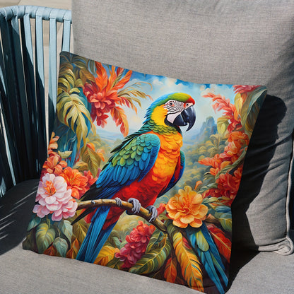 4pcs Vibrant Tropical Parrot and Lush Floral Print Throw Pillow Cover, 18x18 Inch, Soft Polyester, Zipper Closure, Machine Washable - Perfect for Home, Office and Bedroom Decor, Vibrant Room Decor | Floral Design | Bird Decor