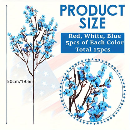 15pcs July 4th Artificial Flowers - Genuine Touching Petals Patriotic Red, White And Blue Flower Arrangements, High-quality Plastic Indoor/outdoor Independence Day Home Decorations, Table Center Decorations, Maintenance-free Holiday Decorations