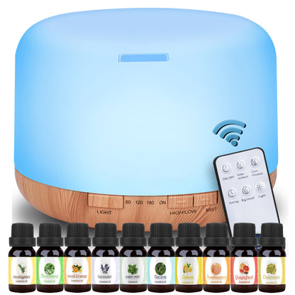 Essential Oil Diffuser 16.91oz with 10 Essential Oils, Diffuser Sprayer, 7 Color LED Light Diffuser for Home Office Bedroom (Size: 6.7" L X 6.7" W X 4.7" H), Home Lamps