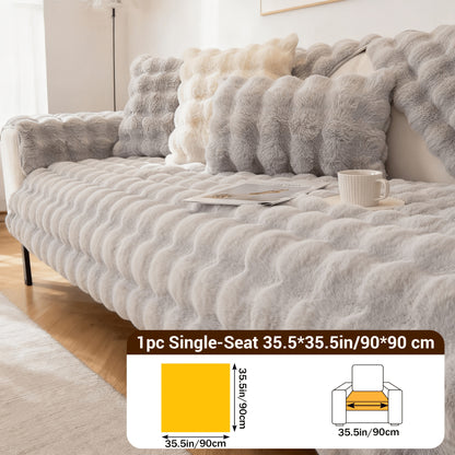 Bubble Soft Faux Rabbit Sofa Cover - Non-Slip 3/4 Seat Stretchable Slipcover Durable Furniture Protector Breathable Sofa Cover for Living Room, Bed, Dorm (Beige/Dark Grey/Khaki, 35.5X71/83Inch) - Comfortable Home Decoration, Warm And Easy to Clean