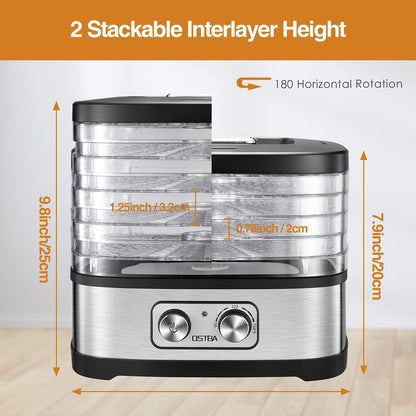 Food Dehydrator Machine Adjustable Temperature & 72H Timer, 5-Tray Dehydrators for Food And Jerky, Fruit, Dog Treats, Herbs, Snacks, LED Display, 240W Electric Food Dryer, Recipe Book