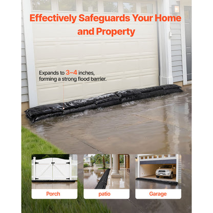 VEVOR Flood Barrier, 4 Pack, 5 x 0.7 ft Flood Bags Activated by Water, Reusable Water Absorbent Barrier, Sandless Sandbags Blockage, Flooding Prevention Bags for Home, Doorway, Basement, Garage