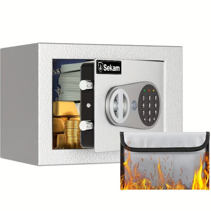 Heavy-Duty Fireproof Steel Safe With Cash Bag - Secure Home Safe Box With Keypad & Key Lock, Ideal For Storing Money, Documents, And Valuables (Black)Valentine'S Day