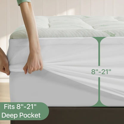 Cooling Mattress Topper, Mattress Pad Cover With 8-21 Inch Deep Pocket, Plush Pillow Top Mattress Topper Overfilled With Down Alternative