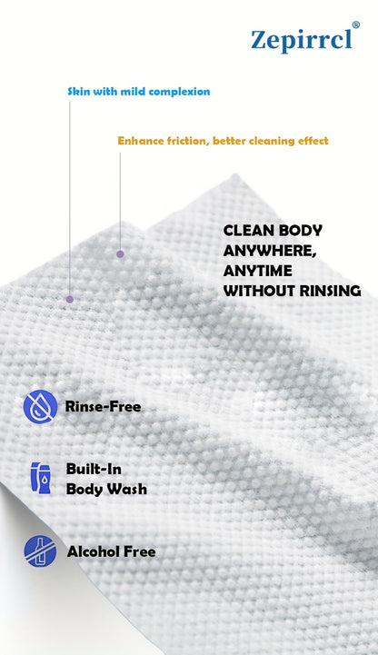 Disposable No-Rinse Foaming Bath Towels - Large 11.81" Body Wipes, Wet & Wipe Cleansing Cloths for Elderly Care, Camping, Post-Surgery, Fitness & Travel, Bulk 50/100/200 Pack, No Shower Needed