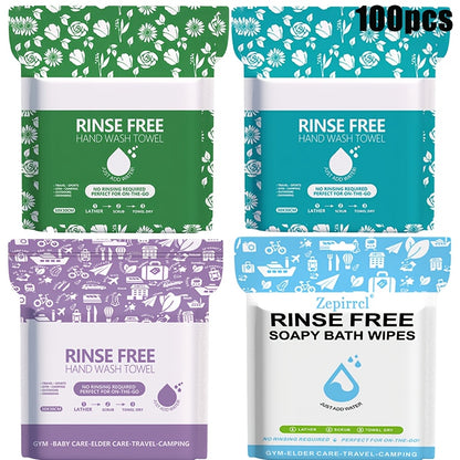 Disposable No-Rinse Foaming Bath Towels - Large 11.81" Body Wipes, Wet & Wipe Cleansing Cloths for Elderly Care, Camping, Post-Surgery, Fitness & Travel, Bulk 50/100/200 Pack, No Shower Needed