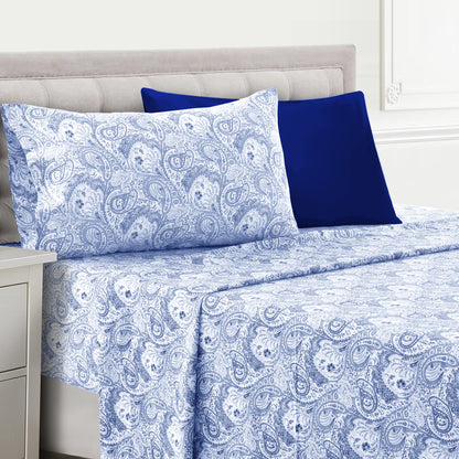Lux Decor 4/6 Pieces Paisley Bed Sheet, Breathable Hotel Style Sheets, 100% polyester Sheets Deep Pockets, Easy-Fit, Soft & Wrinkle Free Cooling Bed Sheets, 6 Pc includes 4 pillowcases and 4 Pc (Twin & Twin xl) includes 2 pillowcases