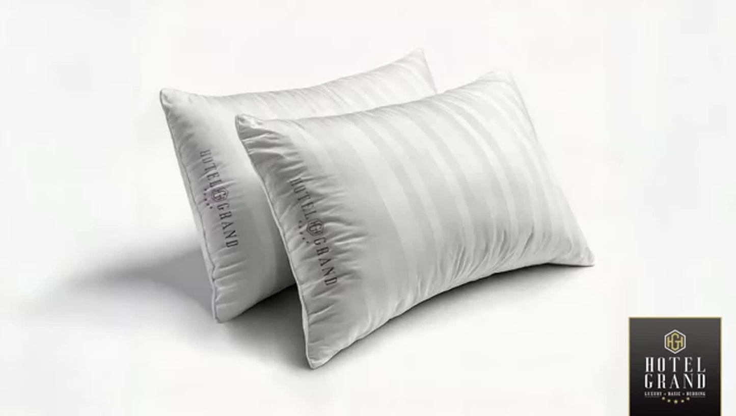 Hotel Grand White Feather Down Queen Size Pillows Set of 2, 500 Thread Count Bed Pillows Soft Hypoallergenic 100% Cotton Breathable Hotel Collection Back/Side Sleeping Bed Pillows, 2 Packs