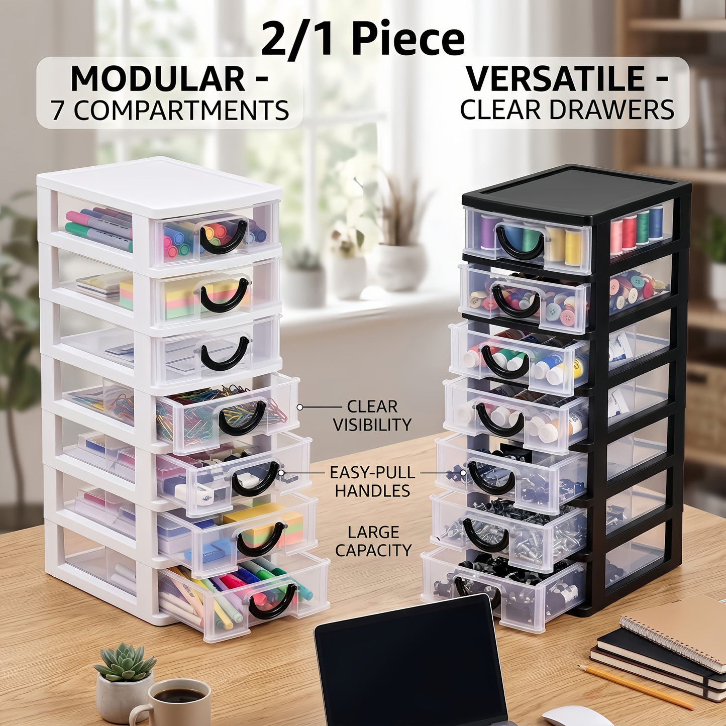 7-Drawer Desktop Organizer Clear Front Drawers Heavy-Duty Plastic Storage Box for Home Office, Jewelry, Craft & Small Parts – Space-Saving Compact Design