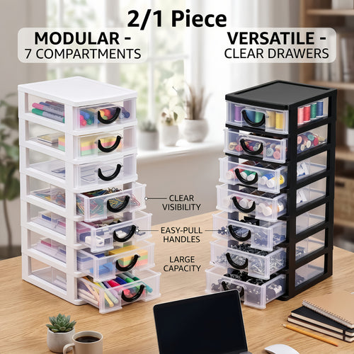 7-Drawer Desktop Organizer Clear Front Drawers Heavy-Duty Plastic Storage Box for Home Office, Jewelry, Craft & Small Parts – Space-Saving Compact Design