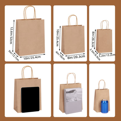 TOMNK 150pcs-Mixed Size 110G Thickening Brown Paper Bags, Wedding Gift Bags, Various Sizes, Regular Goodie Bags, Business Leather Paper Bags with Handles, Shopping Bags, Retail Bags, for Wedding, Birthday Gift Wrapping