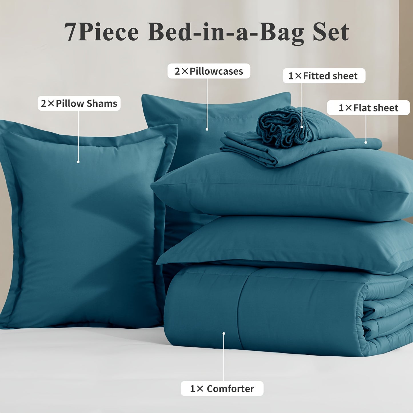 7pcs Comforter Set-Luxury Soft Fluffy Bedding With 1 Comforter, 1 Fitted Sheet, 1 Flat Sheet, And 4 Pillowcases & Pillow Cover-All Season Quilte Set Queen, Hypoallergenic, Breathable, Easy Care, Valentine'S Day Bed In A Bag, Gifts For Her