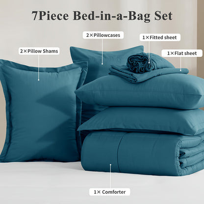 7pcs Comforter Set-Luxury Soft Fluffy Bedding With 1 Comforter, 1 Fitted Sheet, 1 Flat Sheet, And 4 Pillowcases & Pillow Cover-All Season Quilte Set Queen, Hypoallergenic, Breathable, Easy Care, Valentine'S Day Bed In A Bag, Gifts For Her