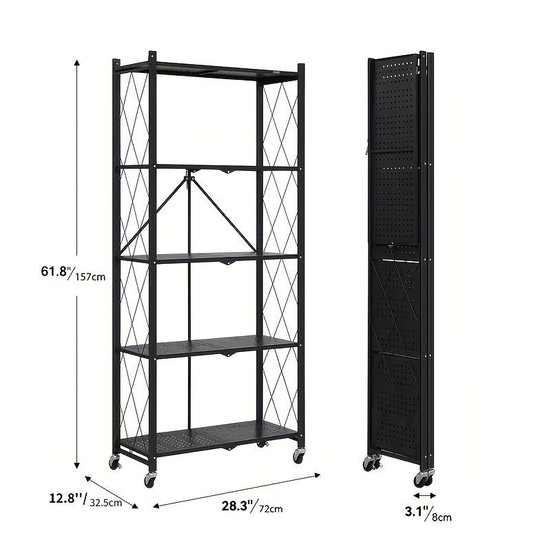 3/4/5-Tier Unassembled Storage Rack, Equipped with Wheeled Multi-Layer Storage Shelves, Portable Floor-Standing Versatile Miscellaneous Storage Rack, Foldable Magazine Rack, Storage Additions, Utility Racks
