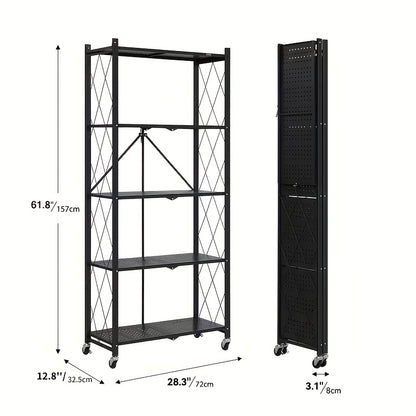 3/4/5-Tier Unassembled Storage Rack, Equipped with Wheeled Multi-Layer Storage Shelves, Portable Floor-Standing Versatile Miscellaneous Storage Rack, Foldable Magazine Rack, Storage Additions, Utility Racks