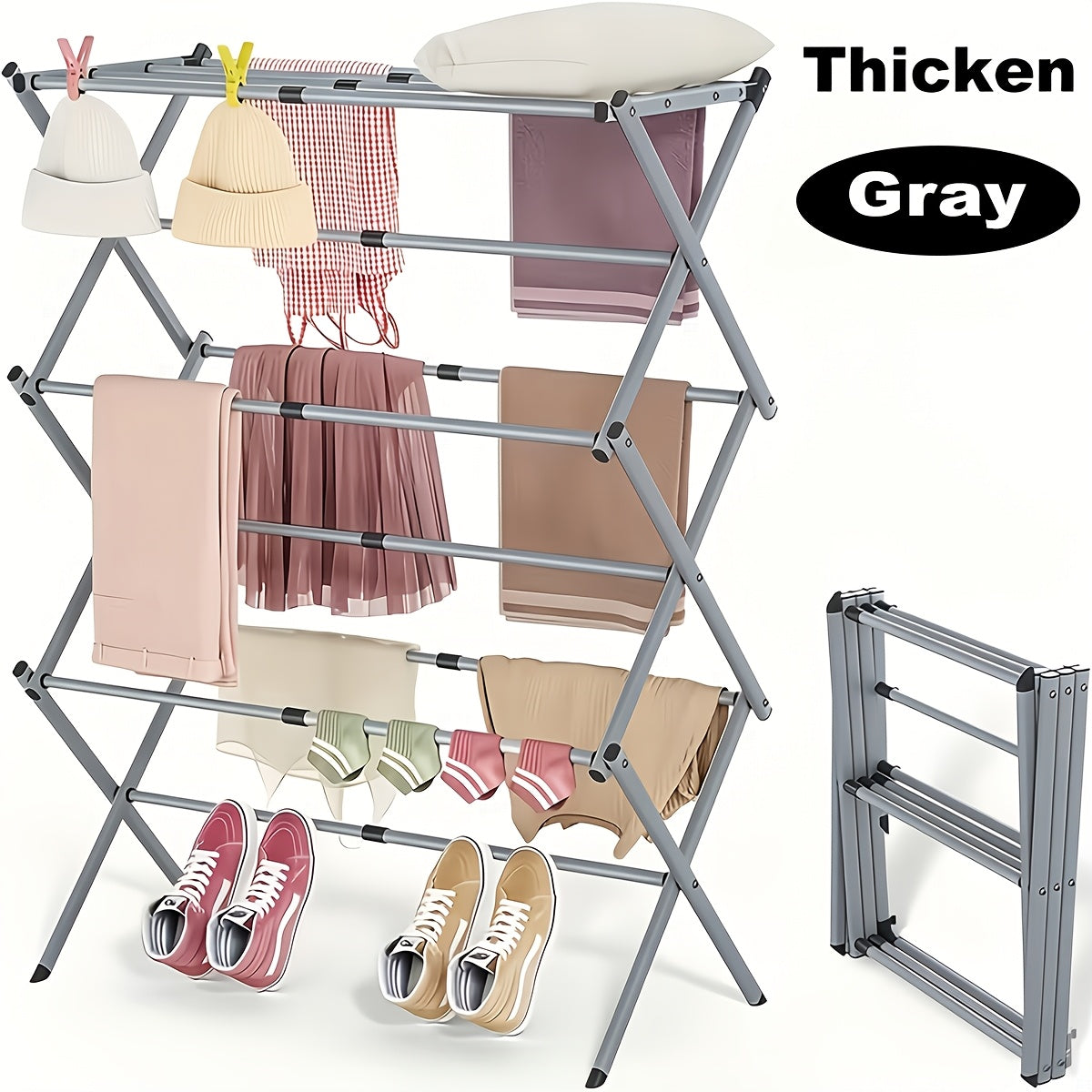 Clothes Drying Rack 3-Tier Laundry Drying Rack For Clothes Expandable Metal Clothing Dryer Collapsible Towel Rack Air Drying Rack White, Drying Racks