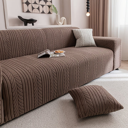 1pc Full Coverage Elastic Velvet Leaf Jacquard Sofa Cover with a Pillowcase | Pet & Slip Proof, Thick Soft Fabric, Machine Washable | Fits 1-4 Seater Couches for Living Room Bedroom 4 Seasons Furniture Protection
