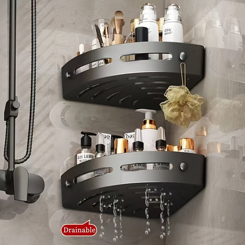 2-Tier Corner Shower Caddy Organizer - Space-Saving, No-Drill Wall-Mounted Bathroom Storage Rack with Adhesive Mounts, Durable ABS Plastic, 2pcs Shower Shelves for Shampoo & Essentials, Shower Caddies