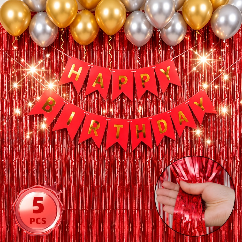 Foil Tinsel Fringe Streamers- 4 Pack 3.28x8.2 Feet Metallic Photo Backdrop For Birthday Party Decorations, Engagement, Bachelorette, Wedding, Family Gathering, Halloween, Christmas & Holiday Celebrations, Party Photo Props