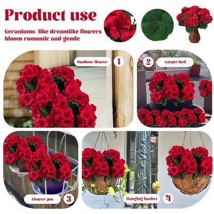 8/16 Bundles 13.77 In Artificial Geranium Flowers For Outdoors Geranium Flowers Outdoor Red Artificial Flowers UV Resistant Garden Plants Faux Flowers For Home Kitchen Table Centerpieces Patio Decor