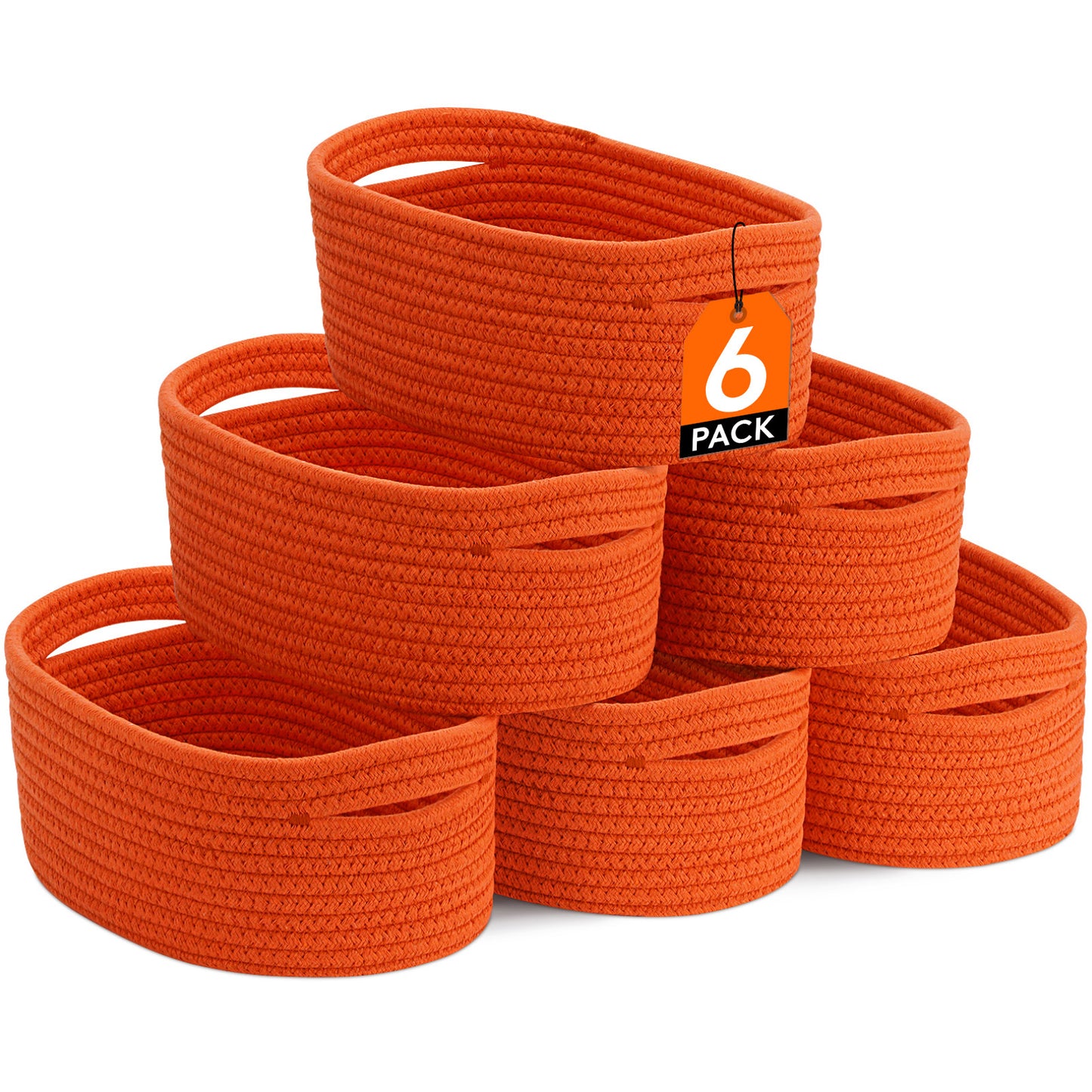 Woven Storage Baskets 6-Pack Cotton Rope Cube Bins 11x7x5" | Handmade Small Shelf Baskets for Organizing Closet Bedroom Living Room Playroom | Round Decorative Storage Caddy Multiple Colors