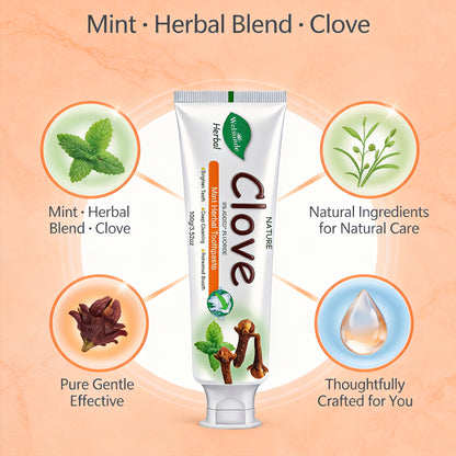 Herbal Toothpaste with Clove & Mint – Fluoride Free Deep Cleaning Whitening Toothpaste for Sensitive Gums, Natural Breath Freshener with Herbal Extracts, Daily & Travel Oral Care for Adults & Kids
