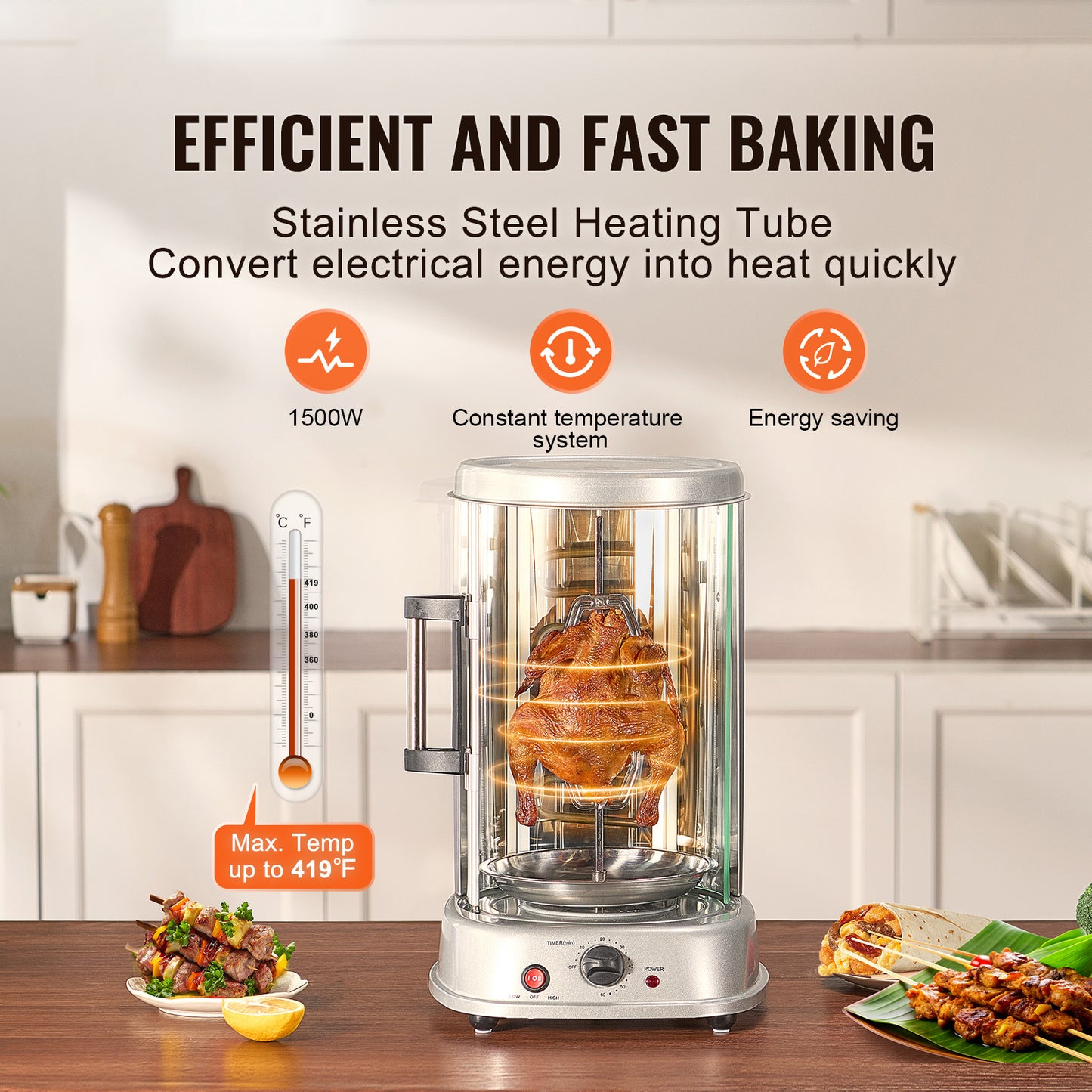 VEVOR Stainless Steel Shawarma Grill Machine Vertical Gyro Rotisserie Doner