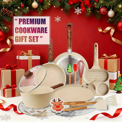 15/12/7pcs POTS And Pans Set, Non-stick Cookware Set, Induction Cookware Non-stick Cooking Set, Including Frying Pan, Pan, Steamer, Silicone Spatula And Tongs, Gifts for Friends Wedding