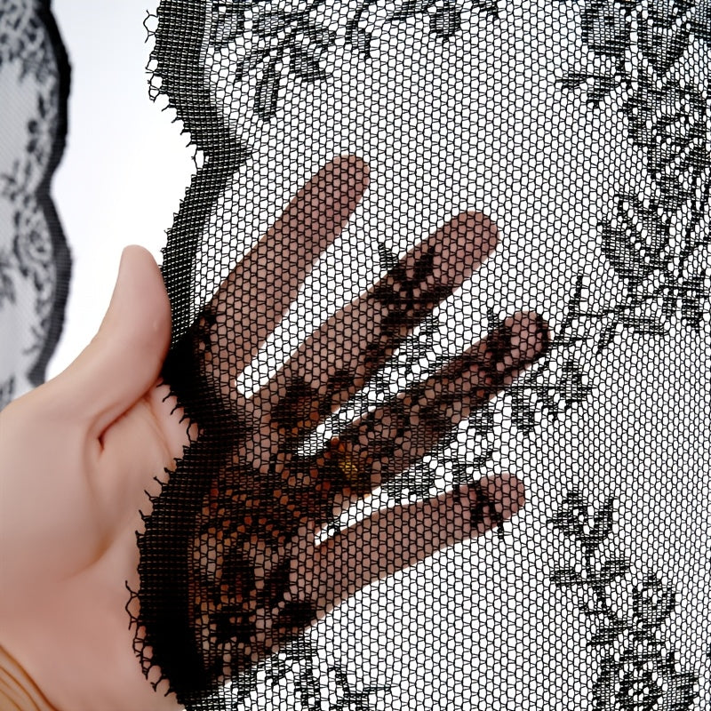 Set of Two White Lace Curtains with Floral Designs, Featuring a Bohemian Style And Semi-Transparent Fabric That Filters Sunlight. Suitable for All Seasons