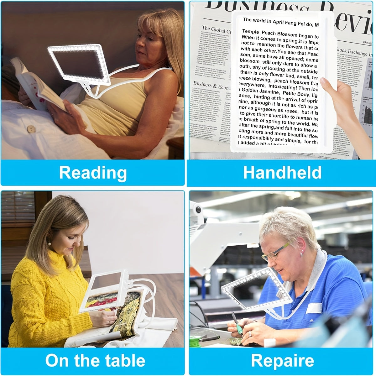 Large Hands-Free Magnifier with Light 43 Super Bright LEDs Full Page Magnifier for Reading Horizontal And Vertical Screens with Flexible Gooseneck Battery-Powered Magnifier for Seniors