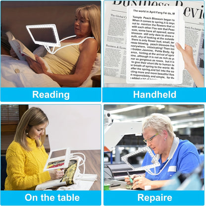 Large Hands-Free Magnifier with Light 43 Super Bright LEDs Full Page Magnifier for Reading Horizontal And Vertical Screens with Flexible Gooseneck Battery-Powered Magnifier for Seniors