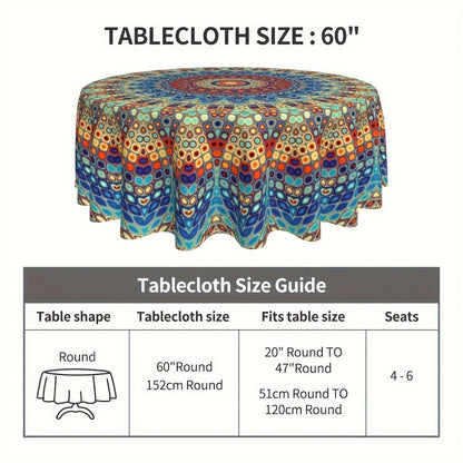 Mandala Round Table Cover 60 Inch - Colorful Boho Tablecloth for Patio, Backyard BBQ, Picnic & Kitchen Decor